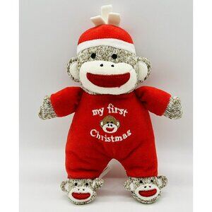 Baby Starters Red Sock Monkey My‎ First Christmas Plush 9 inch Rattle Stuffed